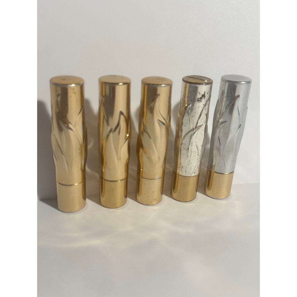 VTG (5) Alexandra de Markoff metal lipstick tubes silver and gold imperfections